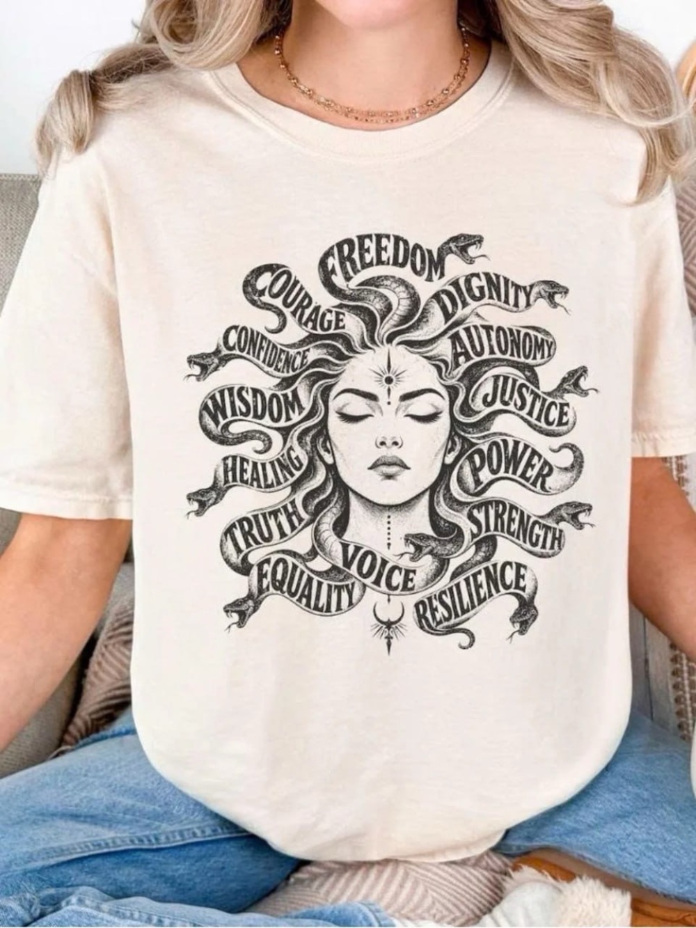 Comfort Colors Ivory Short-Sleeve Tee with Empowerment Medusa Graphic